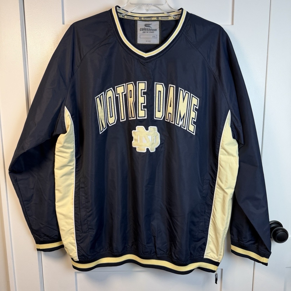 Colosseum Notre Dame Wind Breaker Jacket Plus Size 2XL Pull Over Zipper Navy Tan